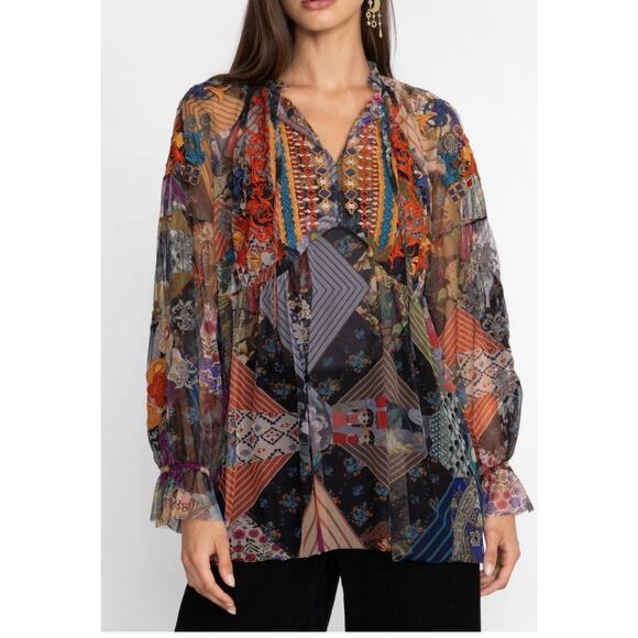 NWT Johnny Was Ilyana Mesh Blouse w/ Slip Sz XL - Picture 1 of 10